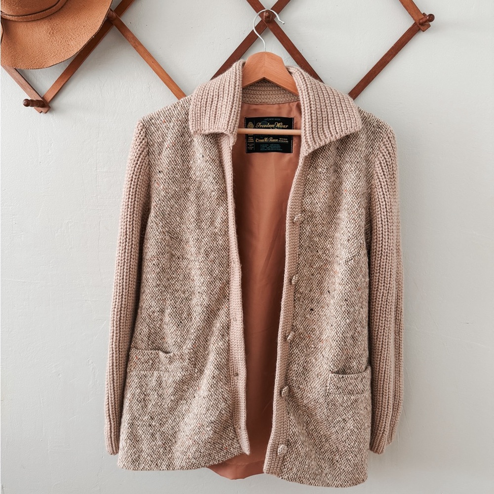 Vintage Freedom Wear 100% Irish Tweed Wool Sweater Jacket - Picture 4 of 6